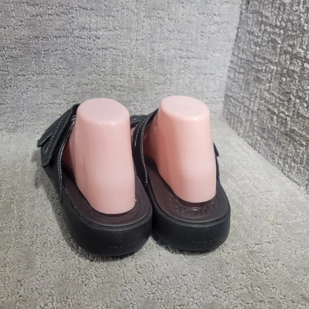 Crocs Yukon Vista II 209396 Mens Size US 9 Black Leather Slide Sandal Shoes